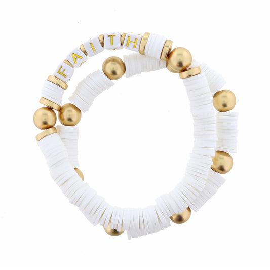 Stack of 2, Faith on White Strands Bracelet