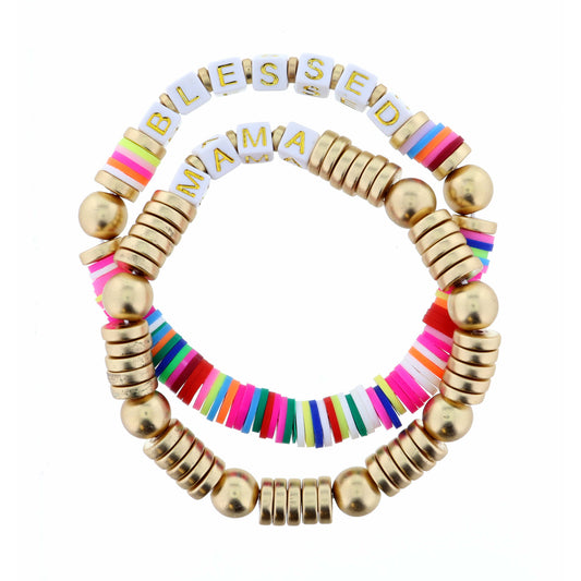 Stack of 2, Blessed Mama on Multi & Gold Strands Bracelet