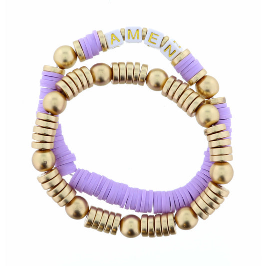 Stack of 2, Amen on Lavender & Gold Strands Bracelet