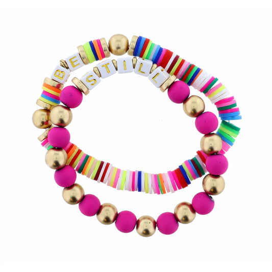 Stack of 2, Be Still on Multi & Pink Strands Bracelet