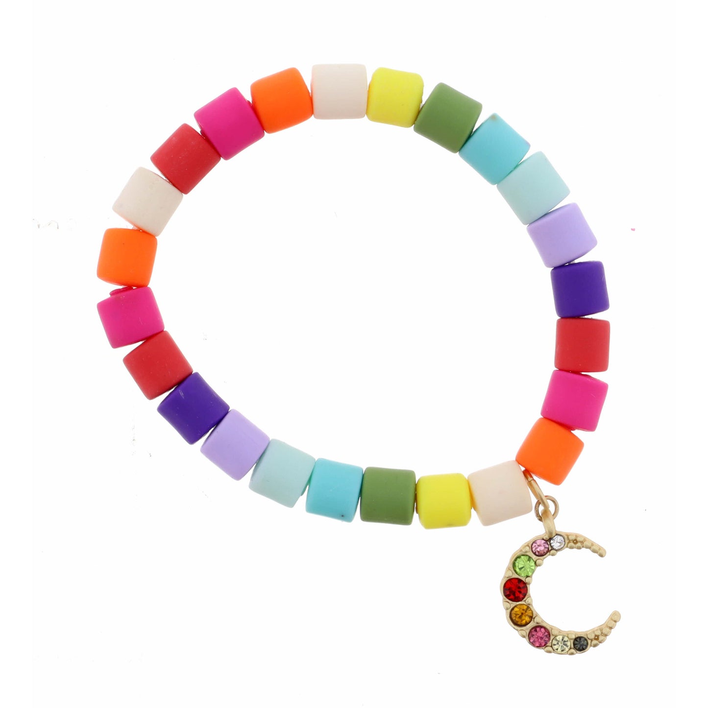 Kids Multi Colored Cylinder Beads with Multi Crystal Crescent Bracelet