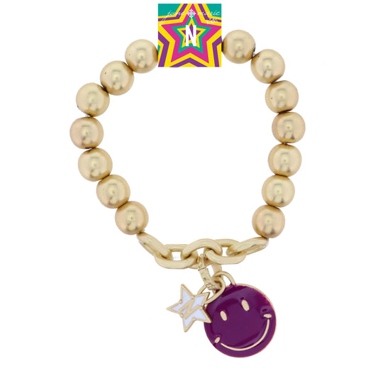 Kids Happy Face, Purple & Yellow with Star "N" Bracelet