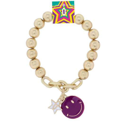 Kids Happy Face, Purple & Yellow with Star "O" Bracelet