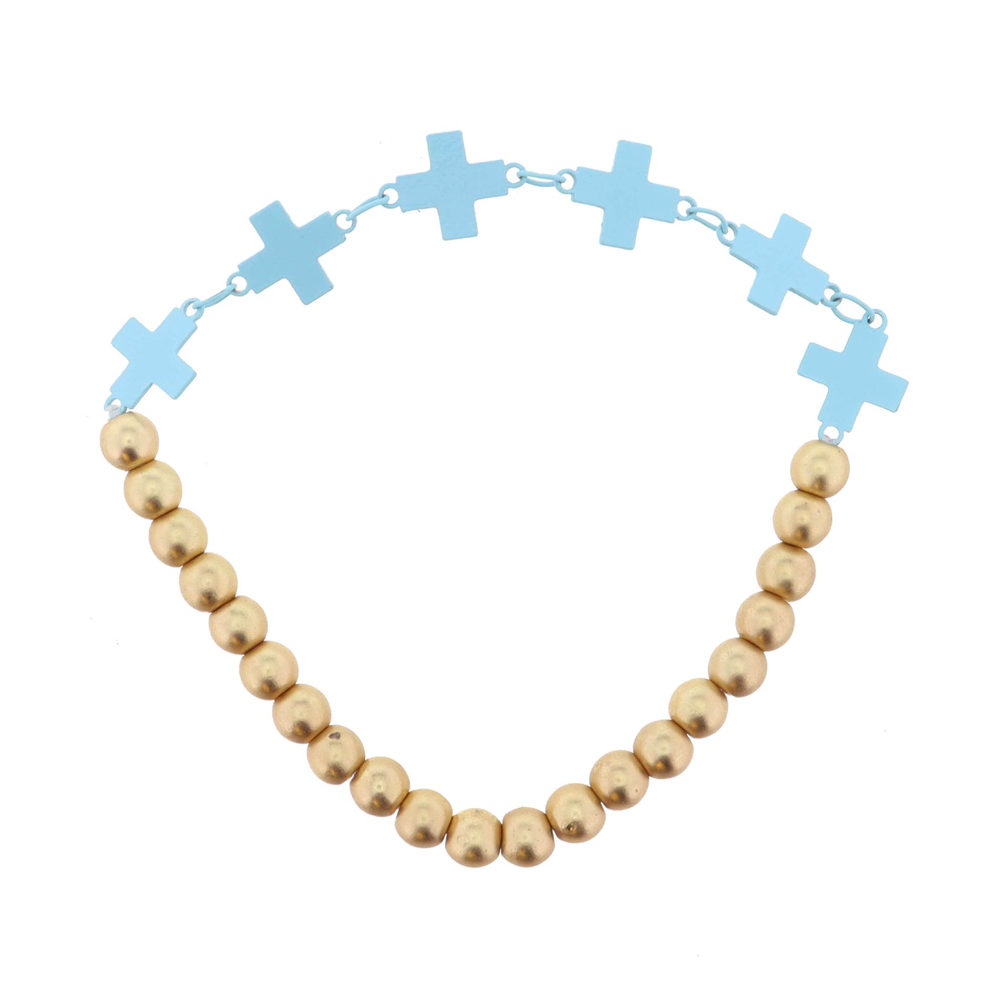 Kids Light Blue Metal Crosses Bracelet