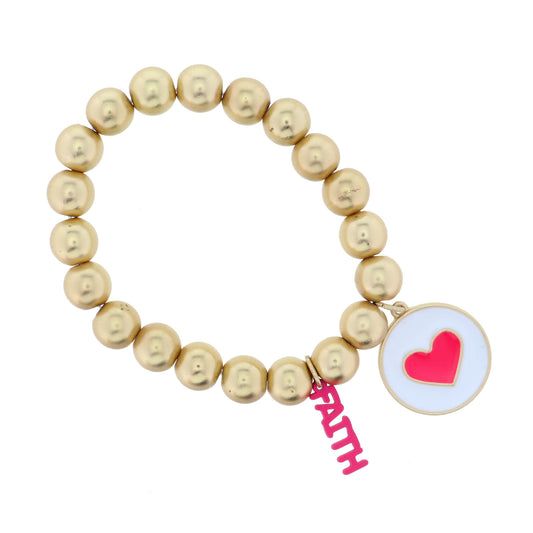 Kids Pink Heart on White Disc with Pink "Faith"  Bracelet