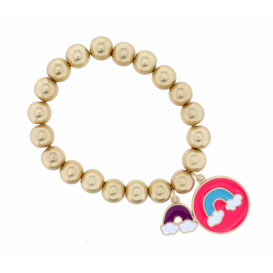 Kids Turquoise Rainbow on Hot Pink Disc with Small Purple Rainbow  Bracelet