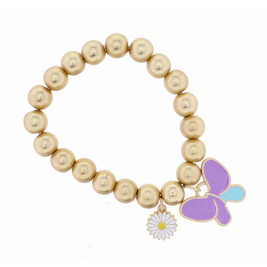 Kids Small Flower with Lavender Butterfly Bracelet