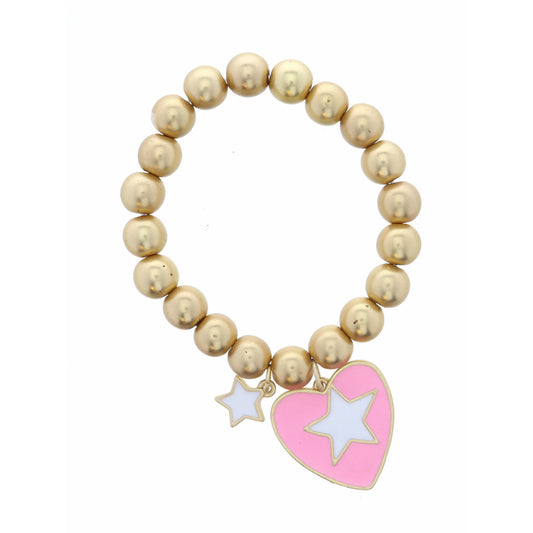 Kids White Star on Pink Heart Disc with Small White Star Bracelet