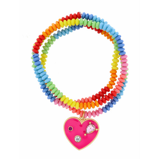 Kids Hot Pink Heart with Multi Crystals Bracelet