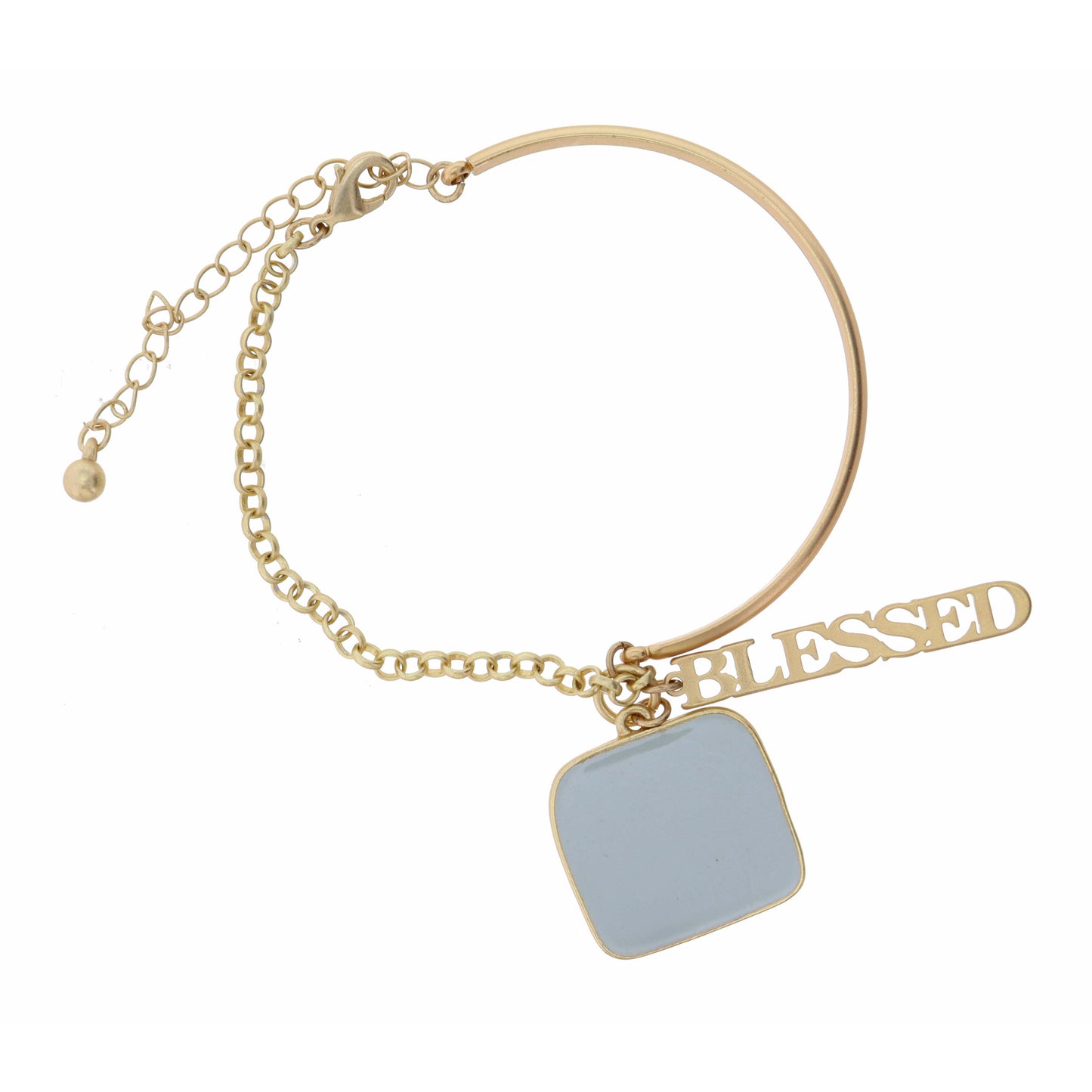 Grey Square & "Blessed" Bracelet, 2" Ext.