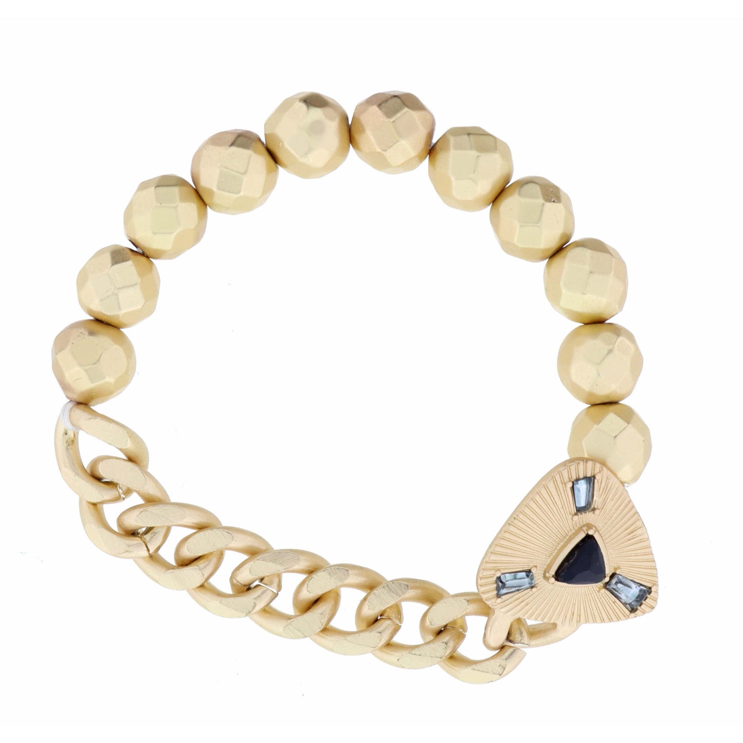 Rounded Triange with Center Jet and Smokey Crystals Bracelet