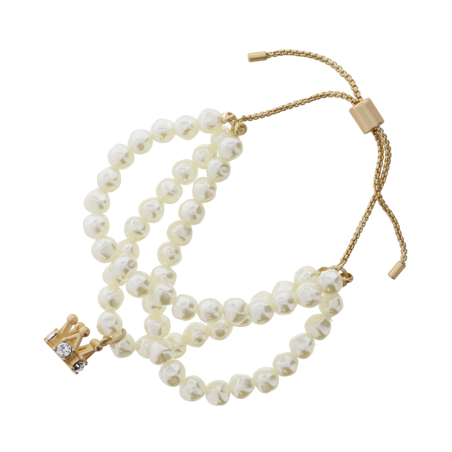 Set of 3, Pearl & Gold and Gold Crown with Crystals Bracelet