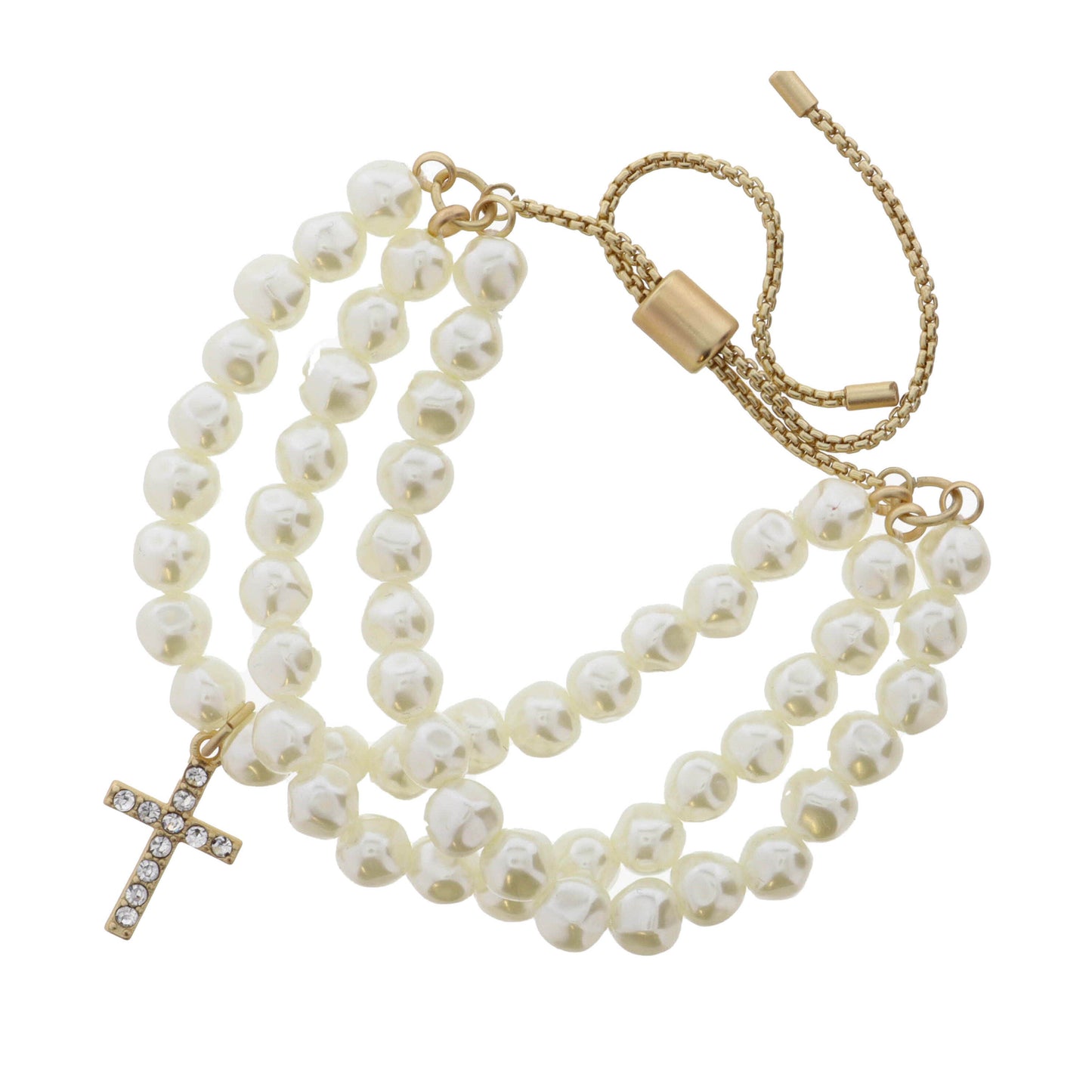 Set of 3, Pearl & Gold and Crystal Cross Bracelet