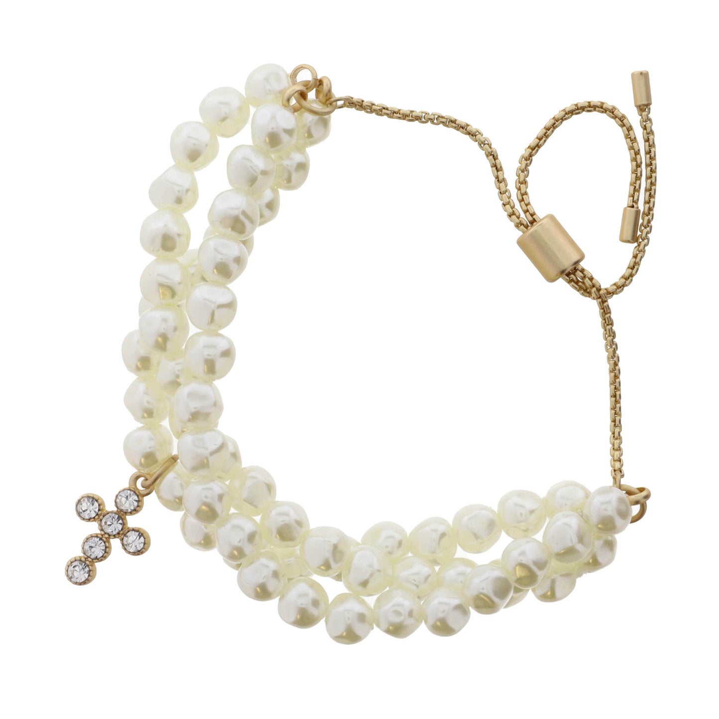 Set of 3, Pearl & Gold and Small Circle Crystal Cross Bracelet