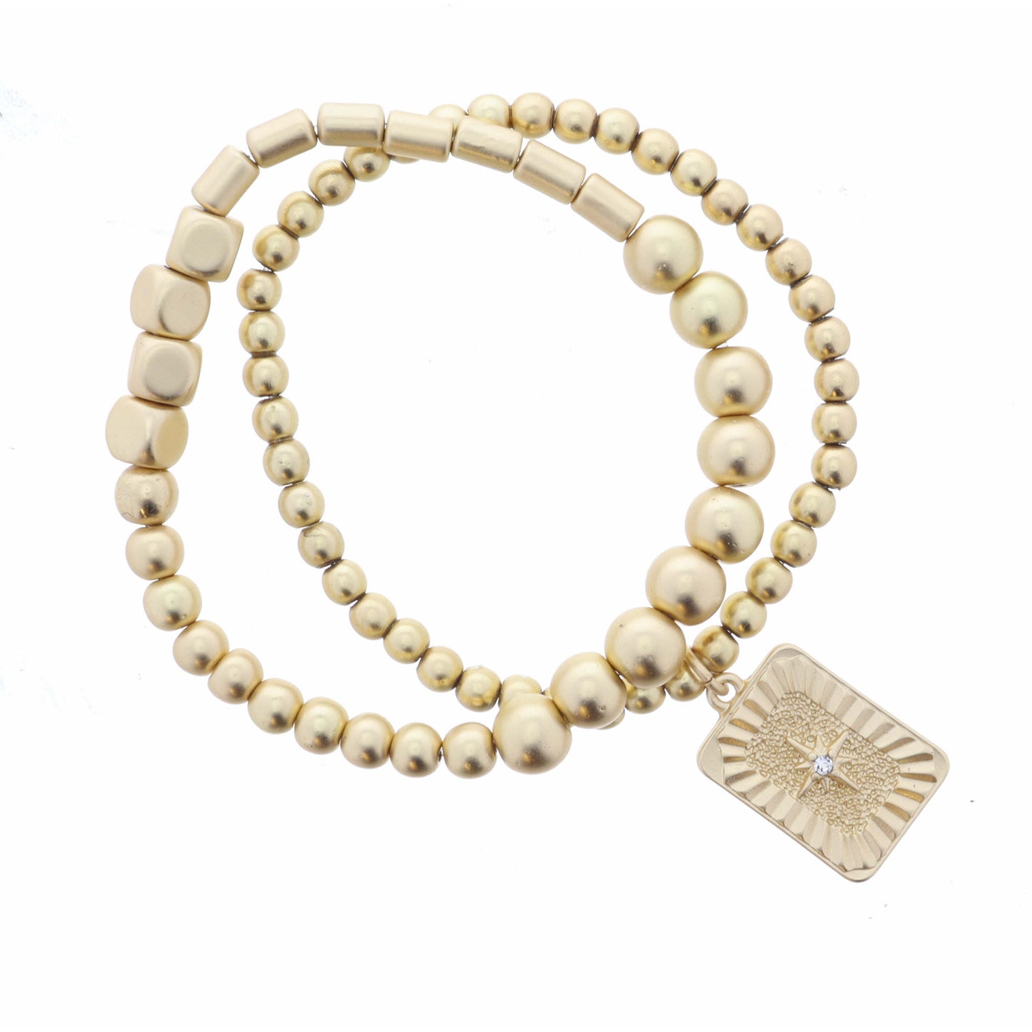 Set of 2, Beaded Stretch Bracelets, Rectangle, Starburst Center, 8" Around, .75" Pendant