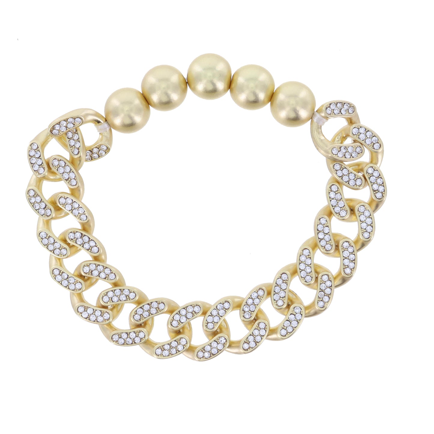 Crystal Embellished Gold Curb Chain and Gold Bead Stretch Bracelet