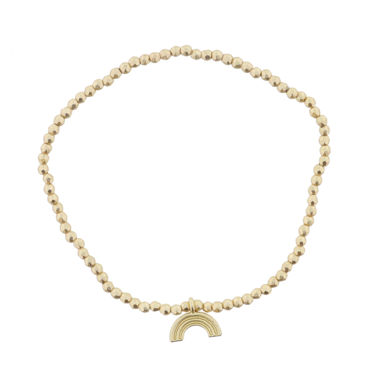 Matte Gold Faceted Beaded and Gold Rainbow Arch Bracelet
