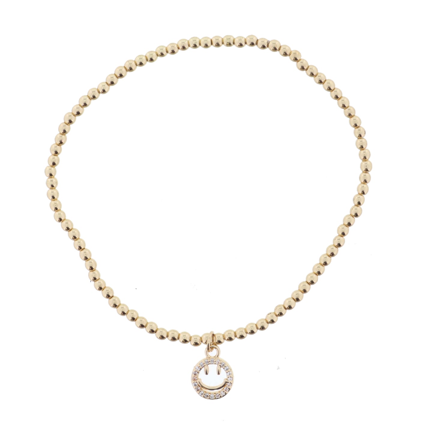 Shiny Gold Ball Beaded and Crystal Embellished Happy Face Bracelet