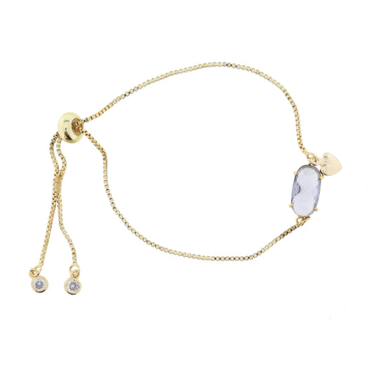 Smokey Oval Crystal with Mini Gold Heart Charm Bracelet