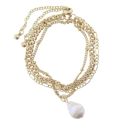 3 Strand, Multi Chain, Figaro, Curb, Satellite with Pearl Drop Bracelet