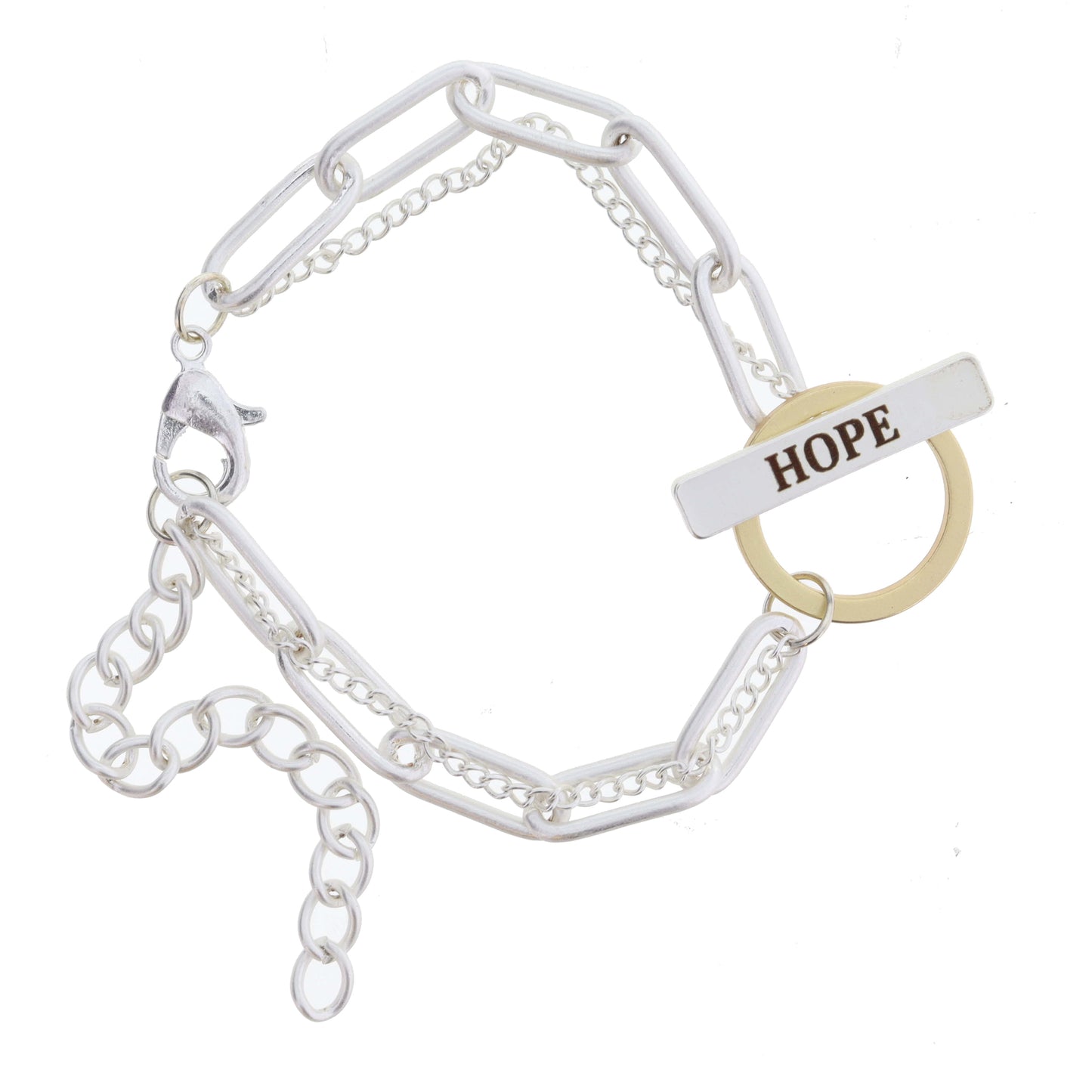 2 Strand, Silver Chains with Gold and Silver "HOPE" Toggle Bracelet