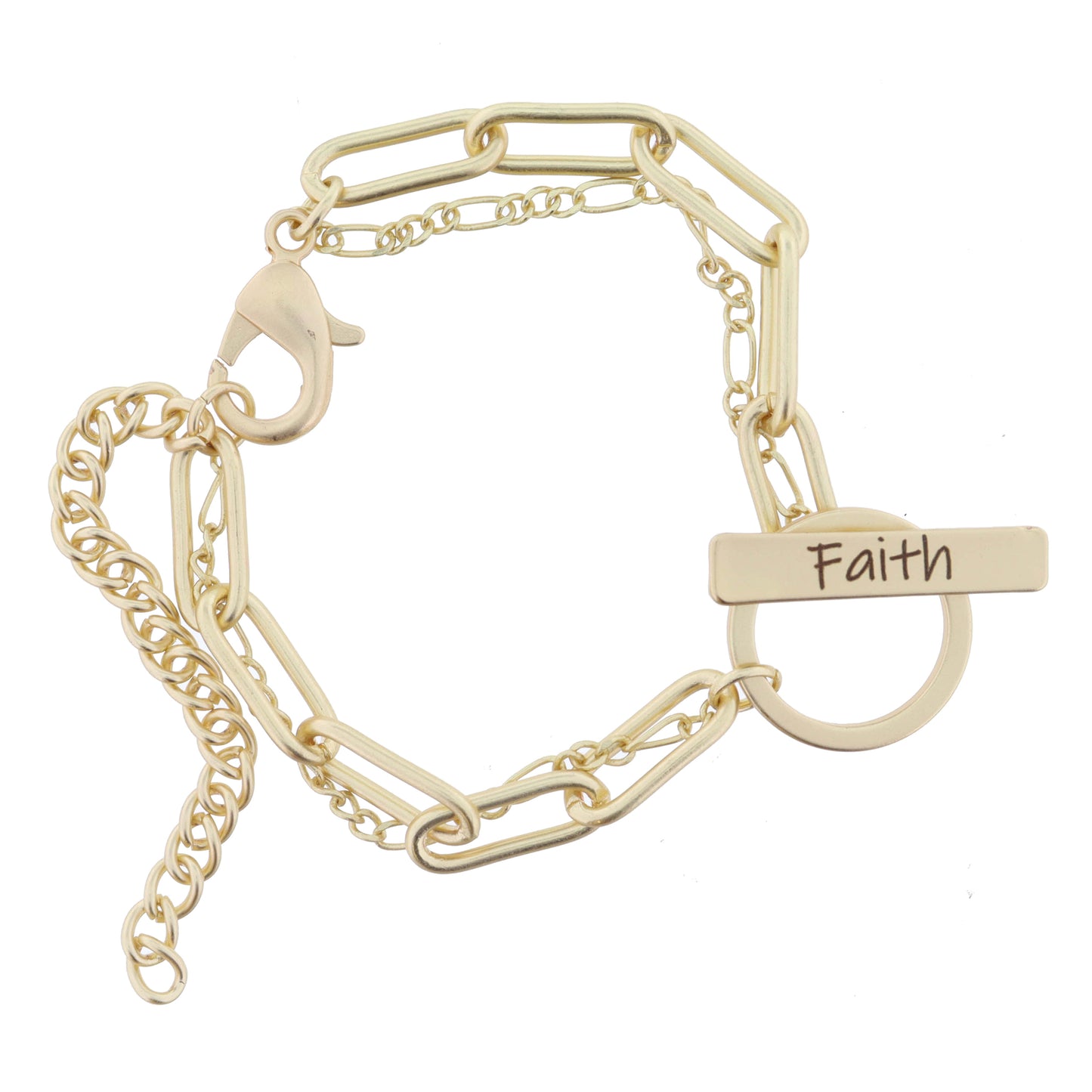2 Strand, Gold Chains with Gold "Faith" Toggle Bracelet