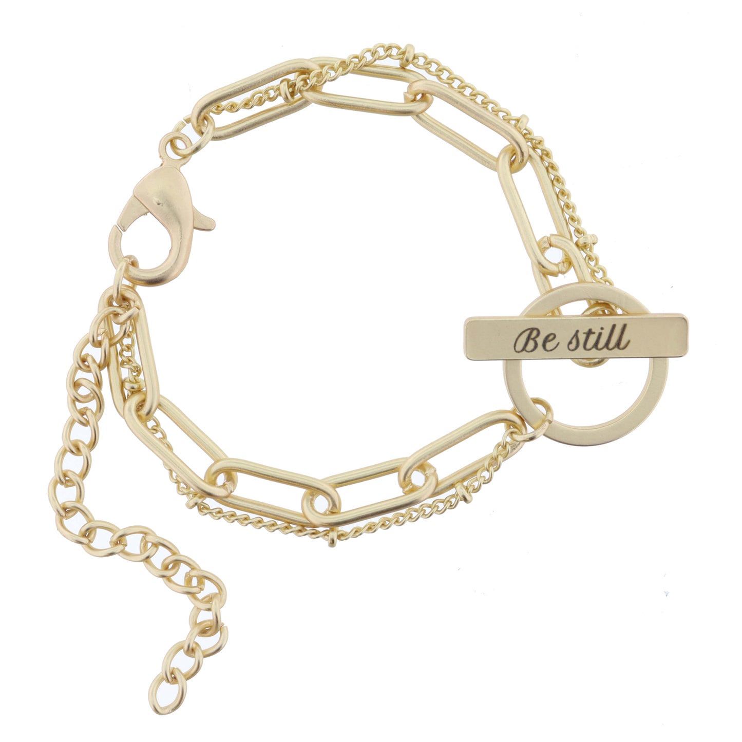 2 Strand, Gold Chains with Gold "Be still" Toggle Bracelet