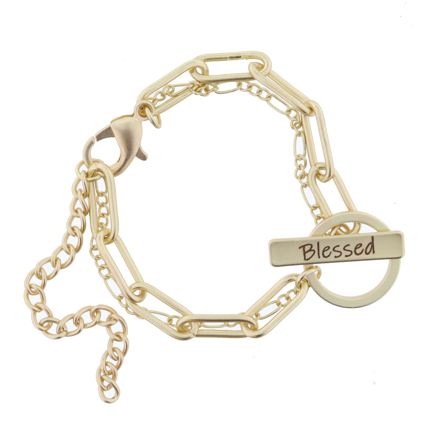 2 Strand, Gold Chains with Gold "Blessed" Toggle Bracelet
