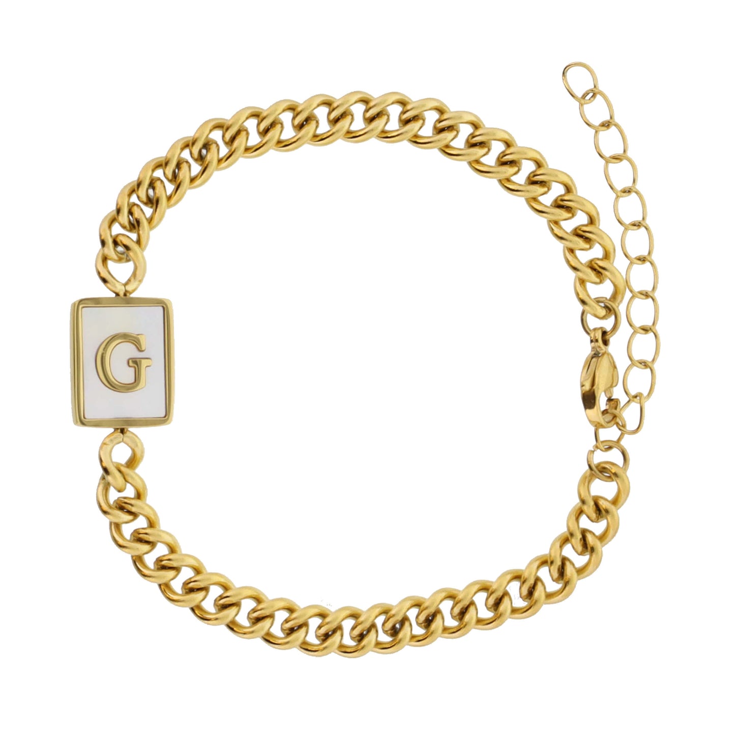 Gold Rectangle with Shell Inlay and Gold "G" Initial Center Bracelet