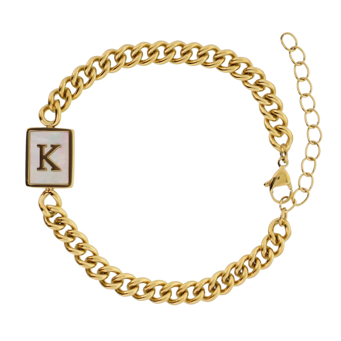 Gold Rectangle with Shell Inlay and Gold "K" Initial Center Bracelet
