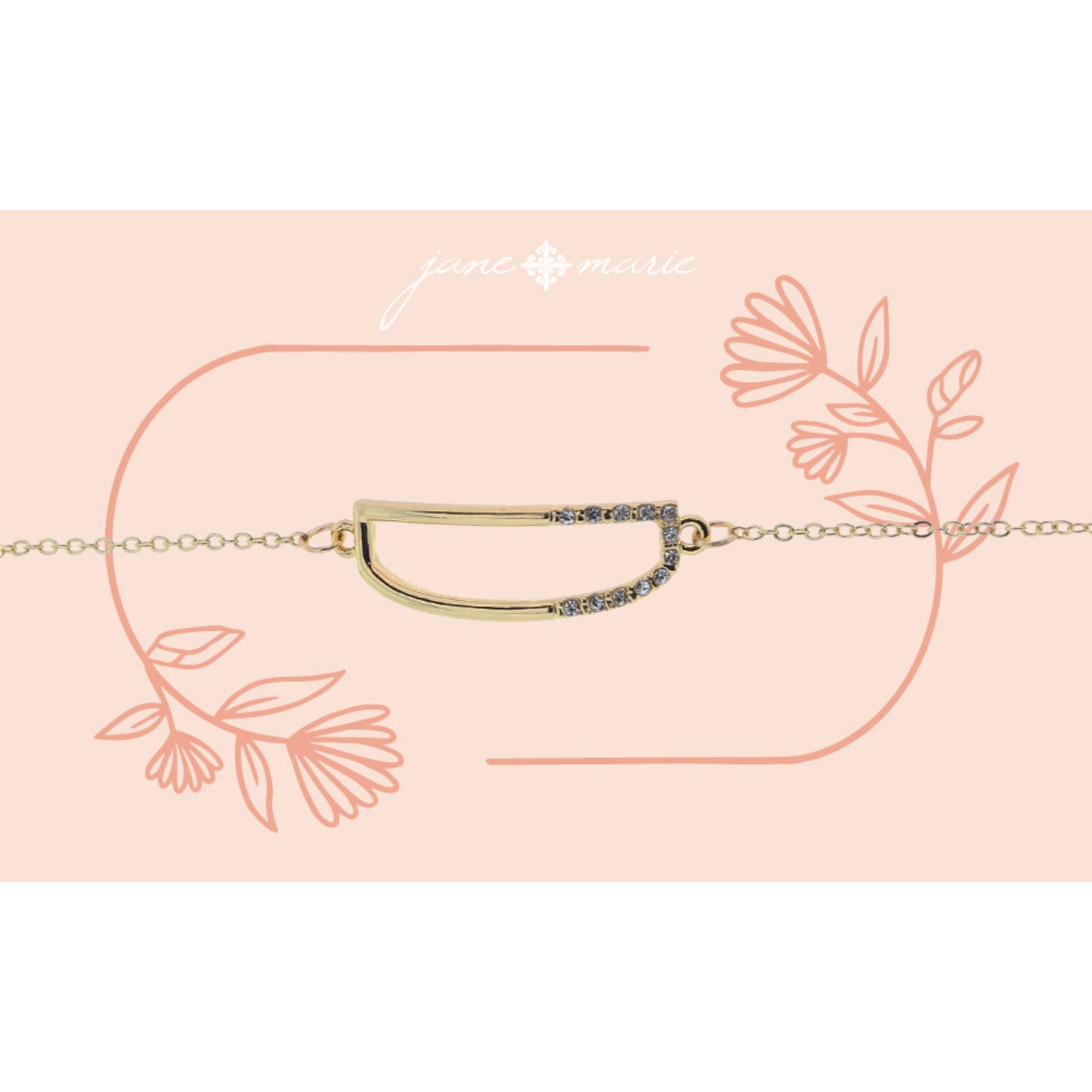 Shiny Gold Skinny Sideways "D" Initial with Clear Crystal Embellishments Bracelet