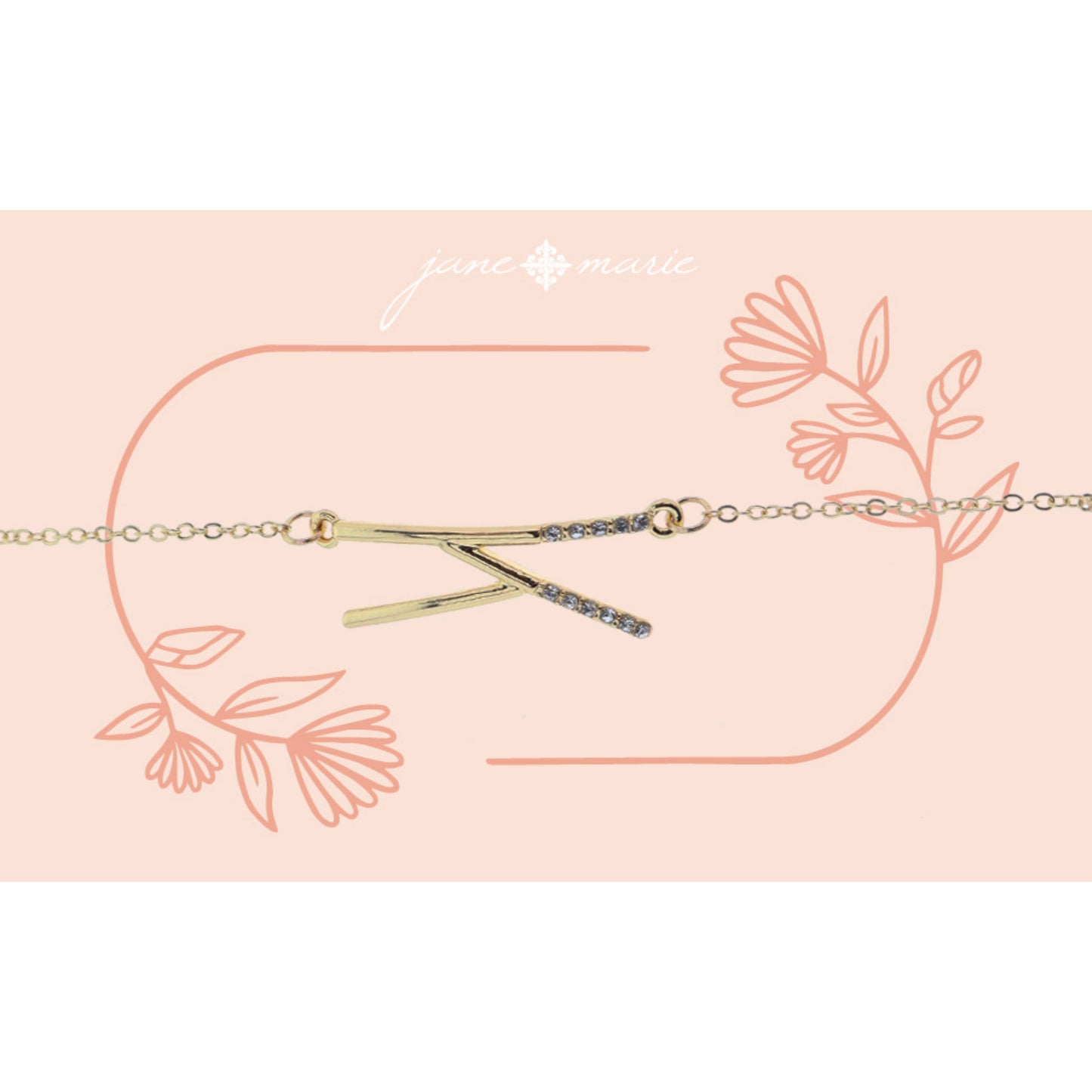 Shiny Gold Skinny Sideways "K" Initial with Clear Crystal Embellishments Bracelet