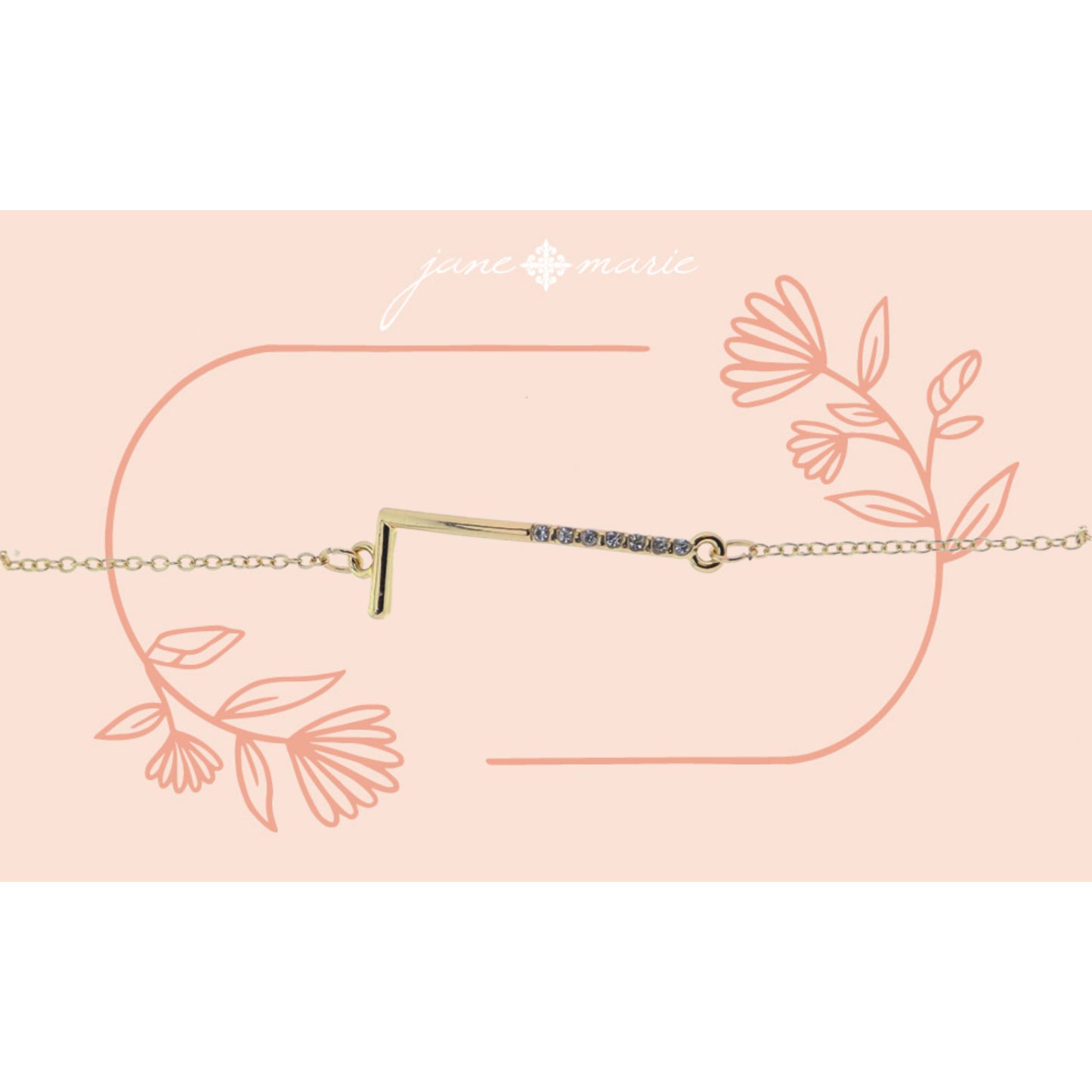 Shiny Gold Skinny Sideways "L" Initial with Clear Crystal Embellishments Bracelet