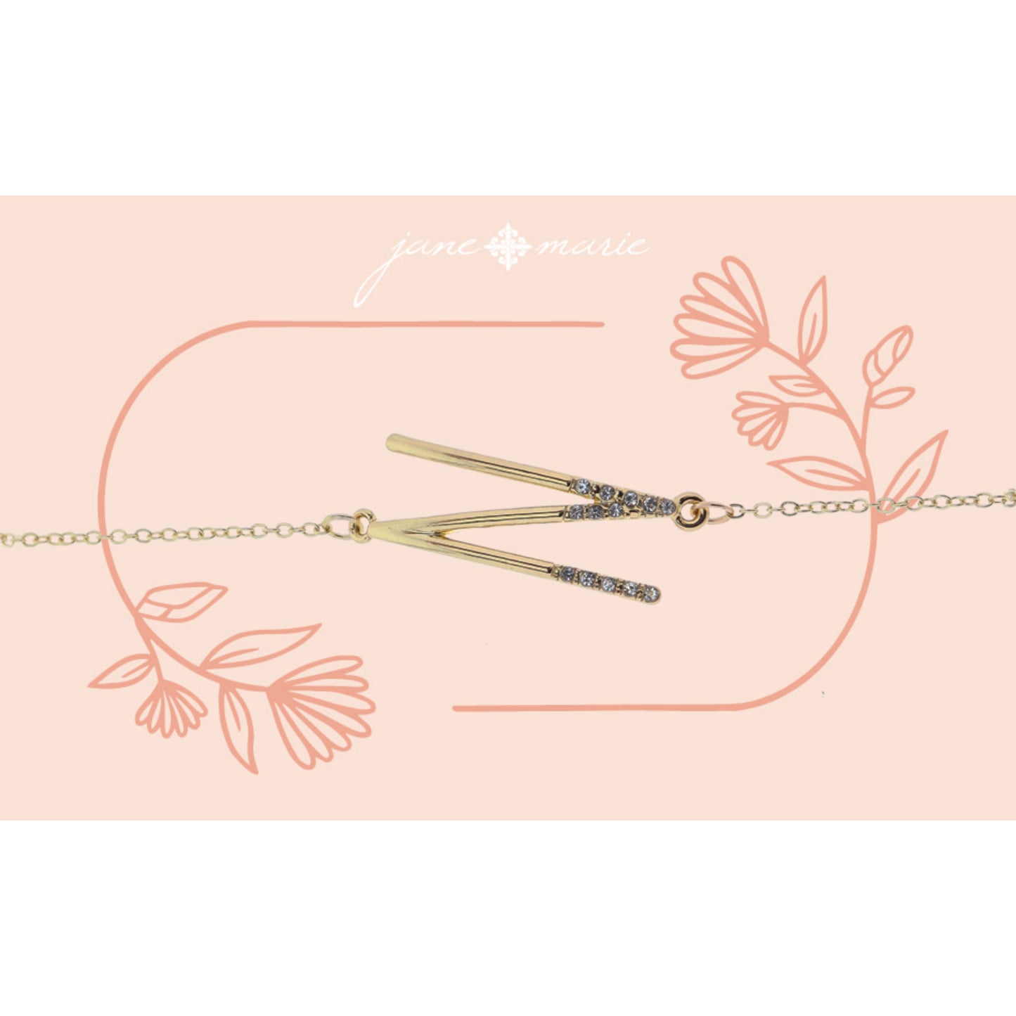 Shiny Gold Skinny Sideways "N" Initial with Clear Crystal Embellishments Bracelet