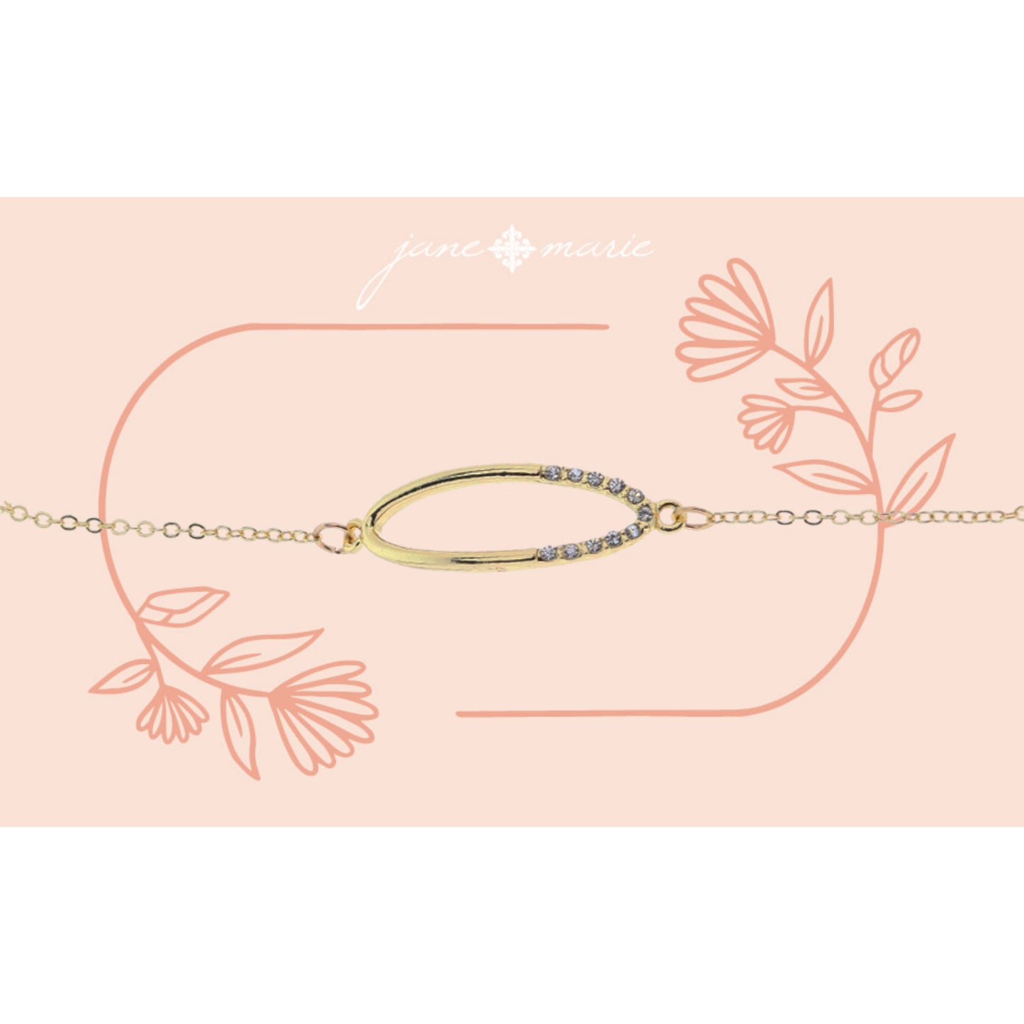 Shiny Gold Skinny Sideways "O" Initial with Clear Crystal Embellishments Bracelet