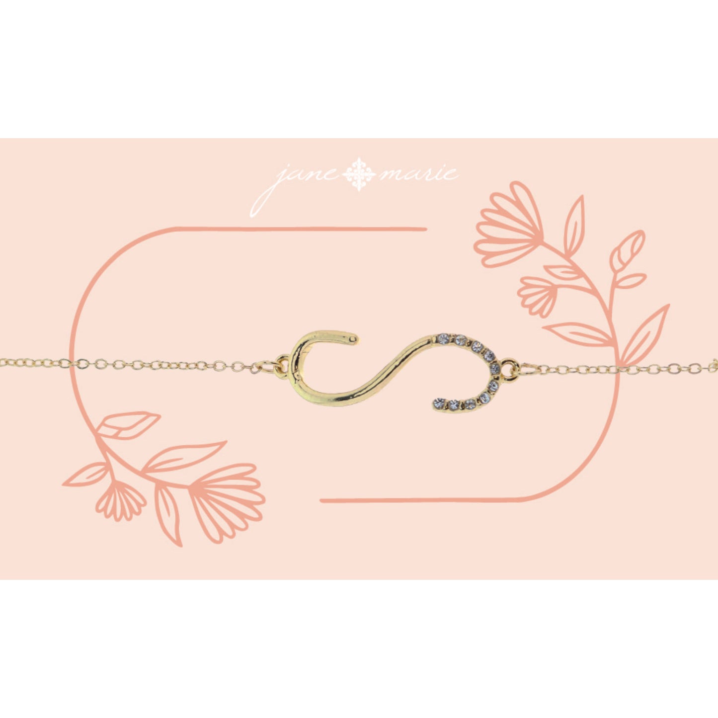 Shiny Gold Skinny Sideways "S" Initial with Clear Crystal Embellishments Bracelet