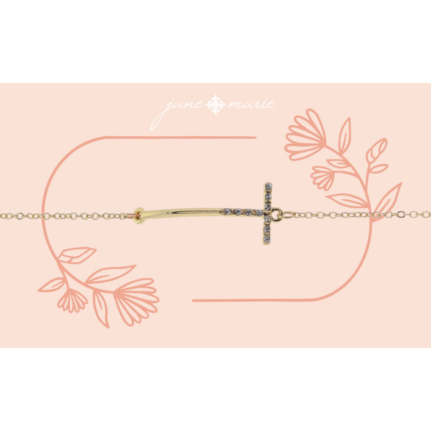 Shiny Gold Skinny Sideways "T" Initial with Clear Crystal Embellishments Bracelet