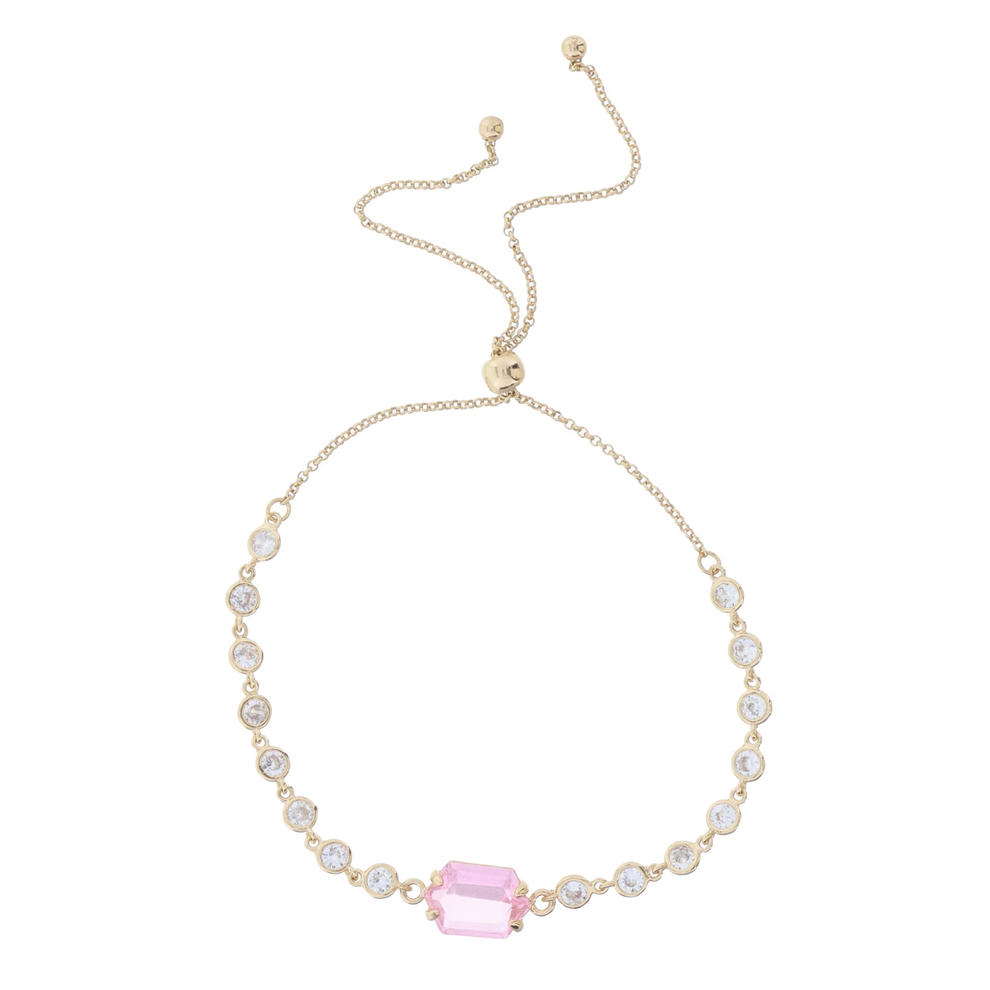 Mini Crystal Bezel Strand with Elongated Pink Hexagon Crystal Bracelet