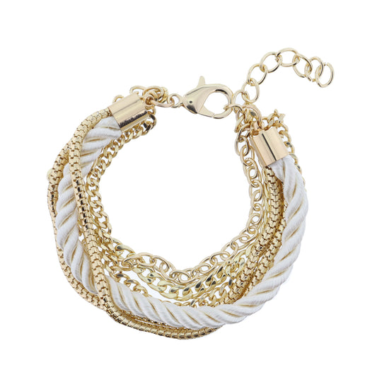6 Strand Multi Gold Chains with Ivory Threaded Rope Bracelet