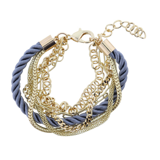 6 Strand Multi Gold Chains with Charcoal Threaded Rope Bracelet