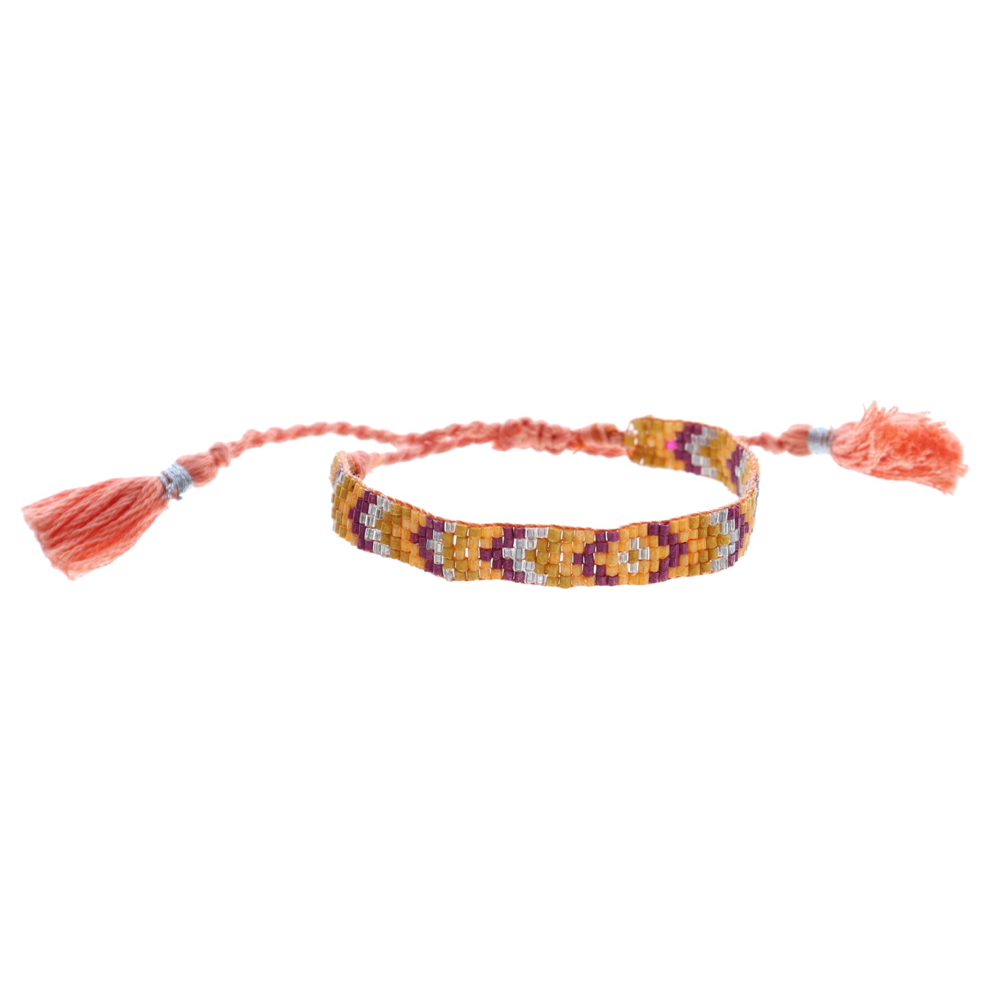 Kids Orange, Magenta, Silver Woven Beaded Band Bracelet