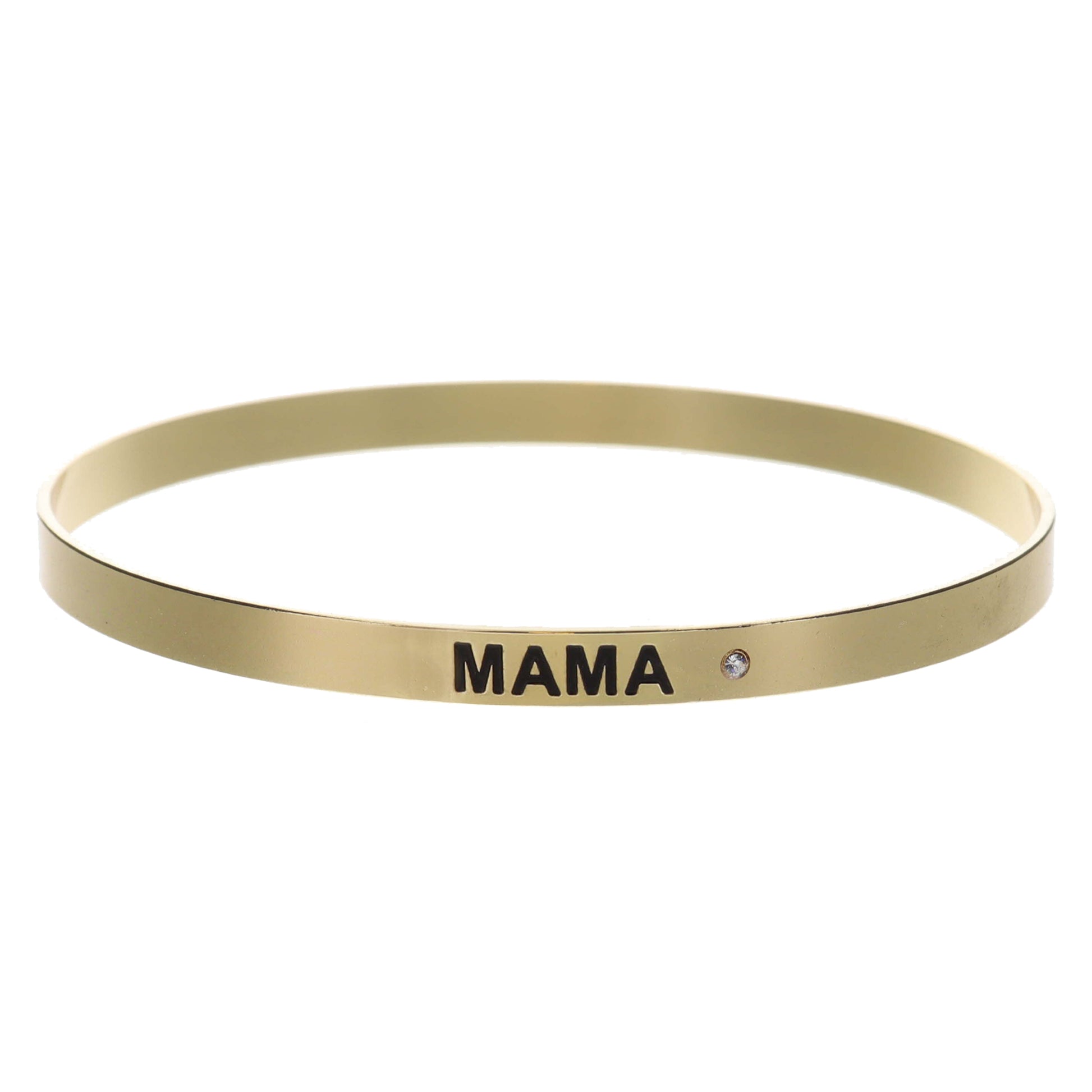 Thin Gold Bangle with "MAMA" and Mini Crystal Accent Bracelet