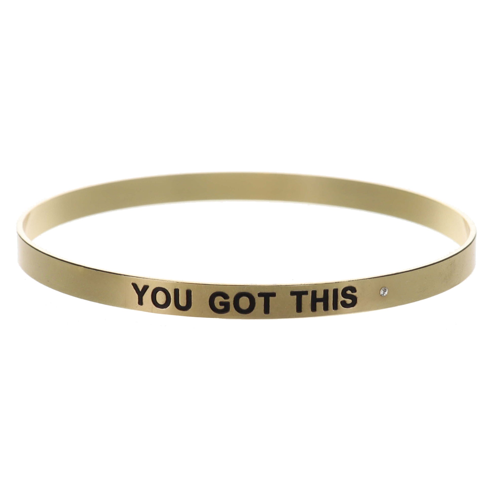 Thin Gold Bangle with "YOU GOT THIS" and Mini Crystal Accent Bracelet