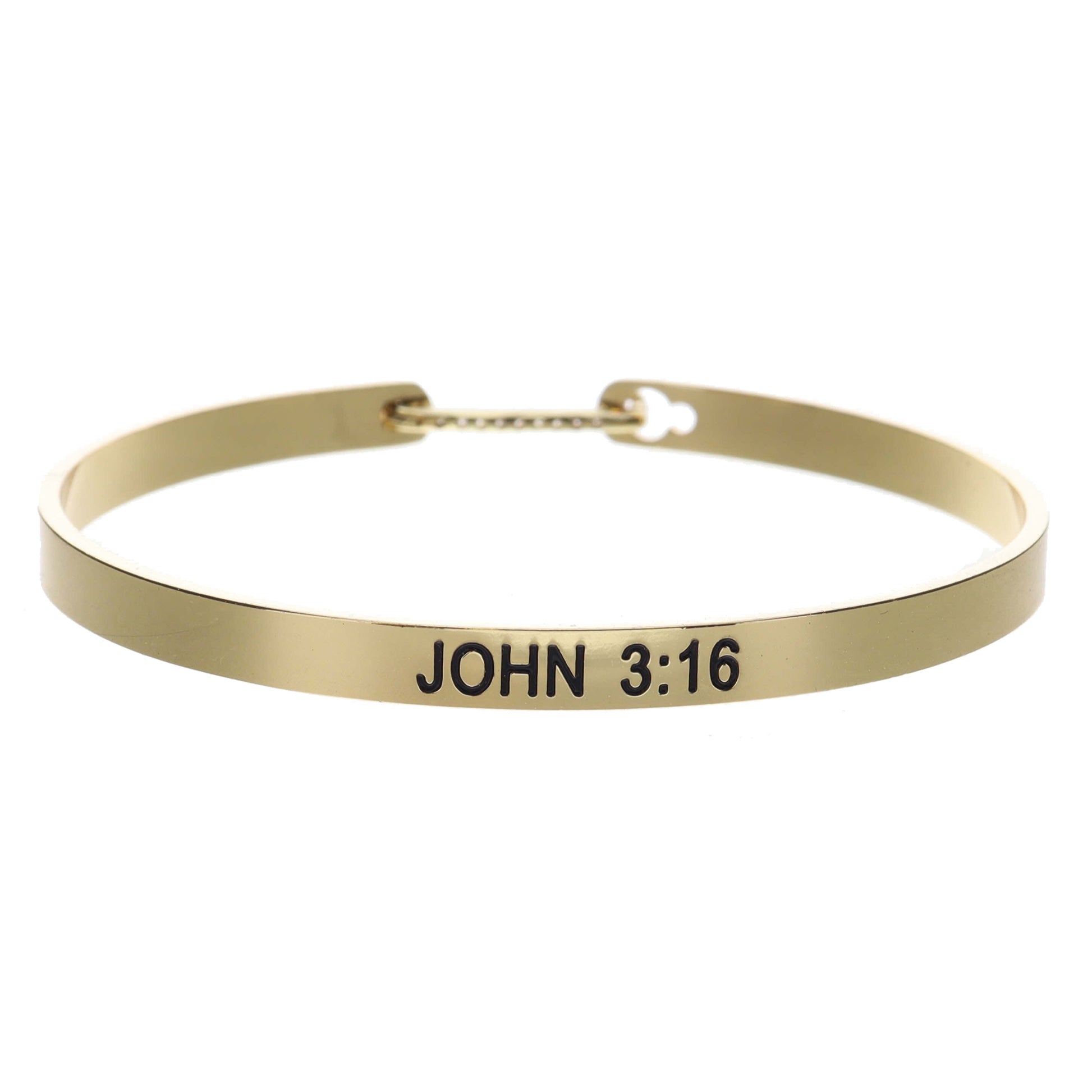 Thin Gold Bangle with "JOHN 3:16" and Crystal Pave Latch Bracelet