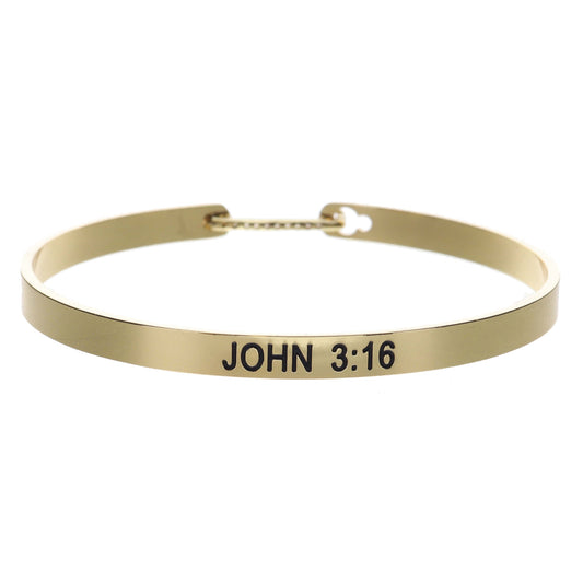 Thin Gold Bangle with "JOHN 3:16" and Crystal Pave Latch Bracelet
