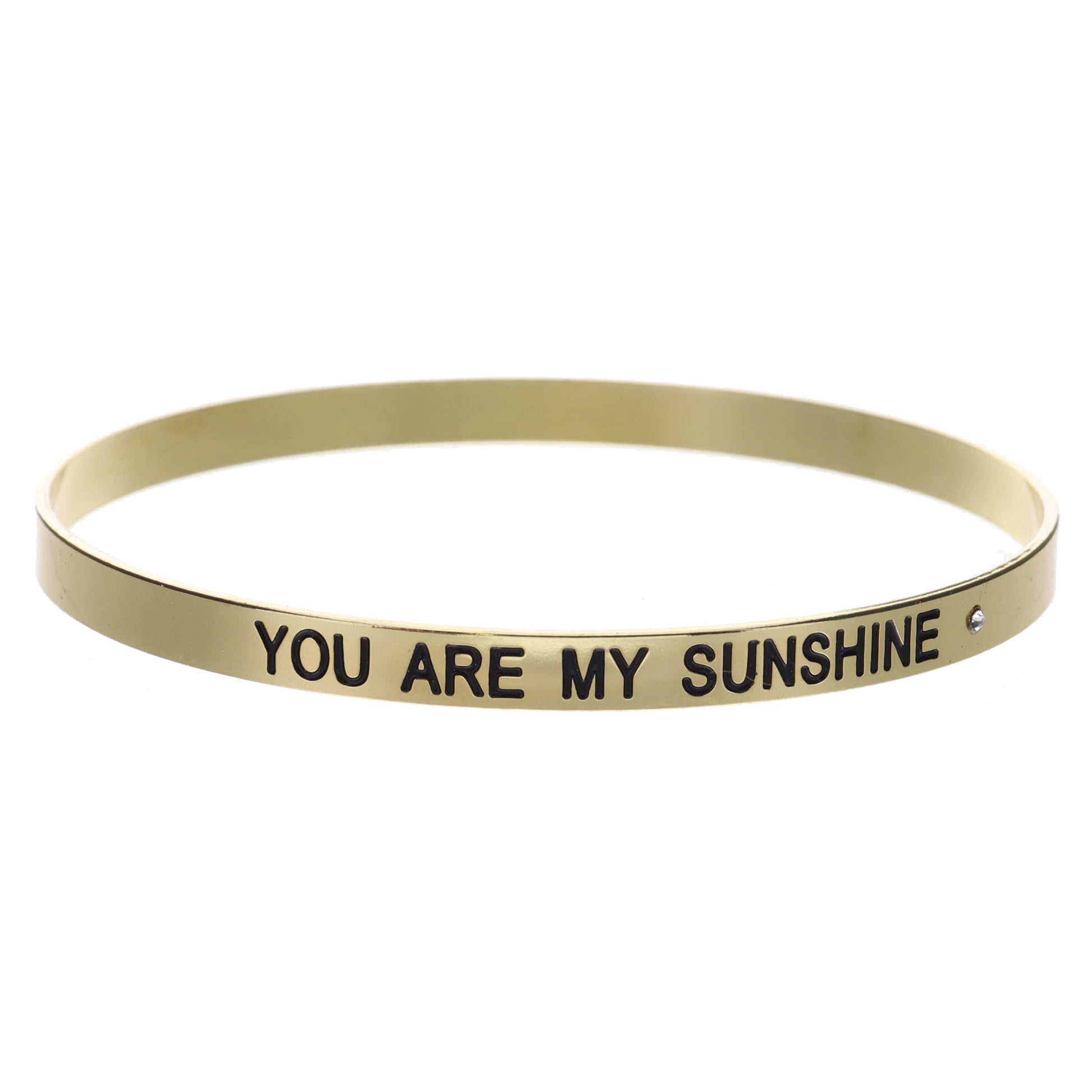 Thin Gold Bangle with "YOU ARE MY SUNSHINE" and Mini Crystal Accent Bracelet