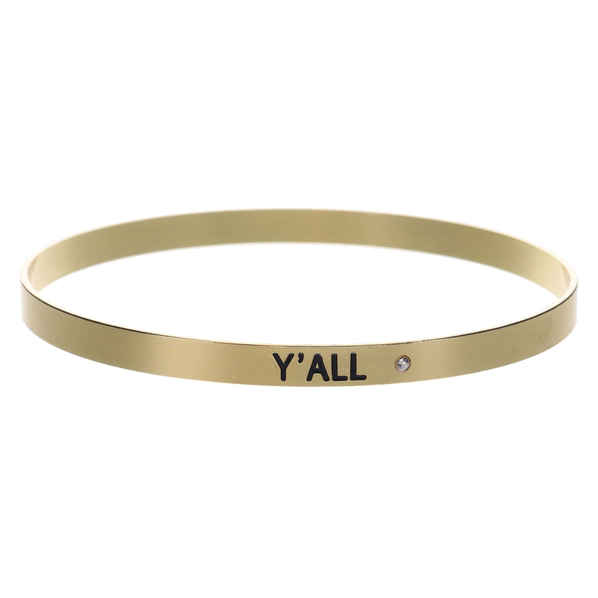 Thin Gold Bangle with "Y'ALL" and Mini Crystal Accent Bracelet
