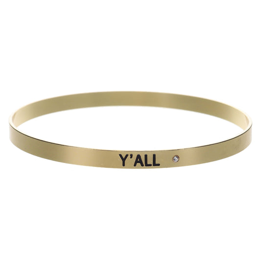 Thin Gold Bangle with "Y'ALL" and Mini Crystal Accent Bracelet