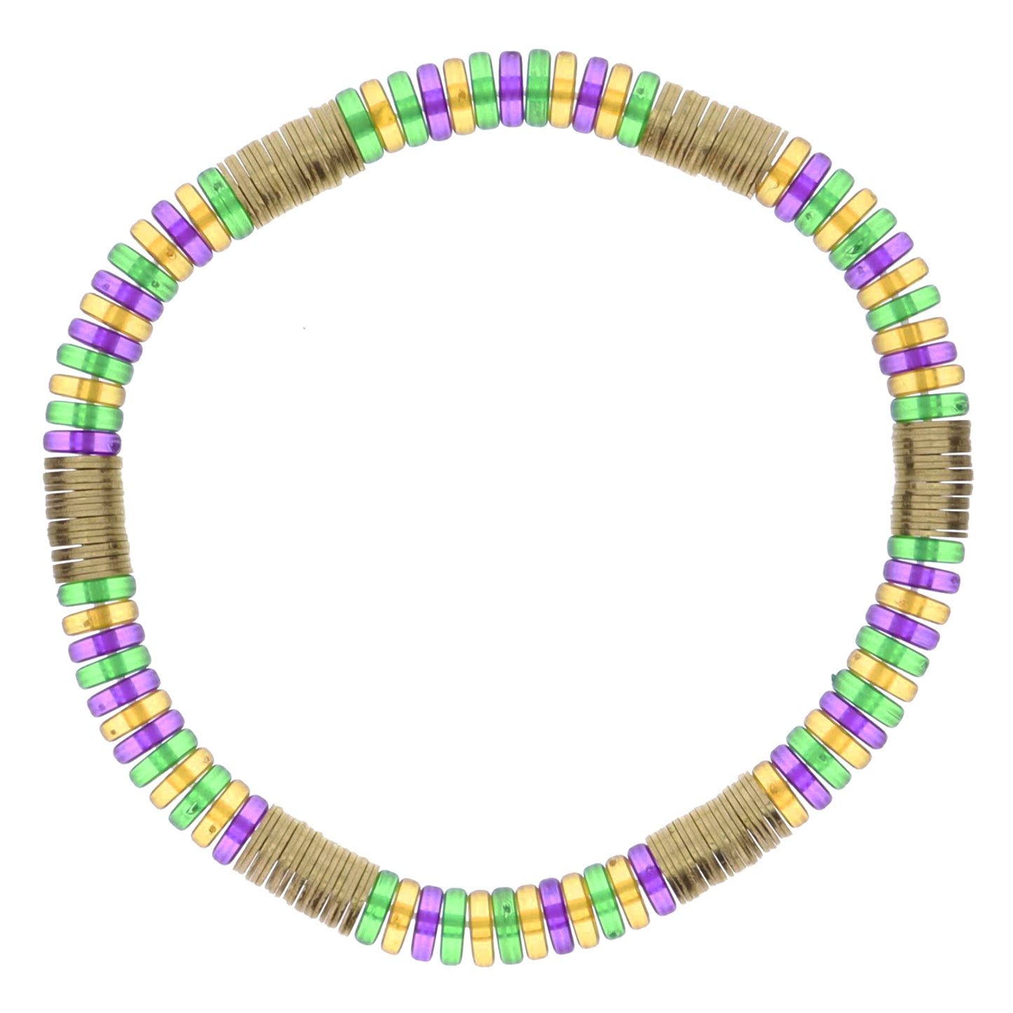 Multi Purple, Green, Golden Yellow Cylinder Beads with Gold Sequin Accents Bracelet