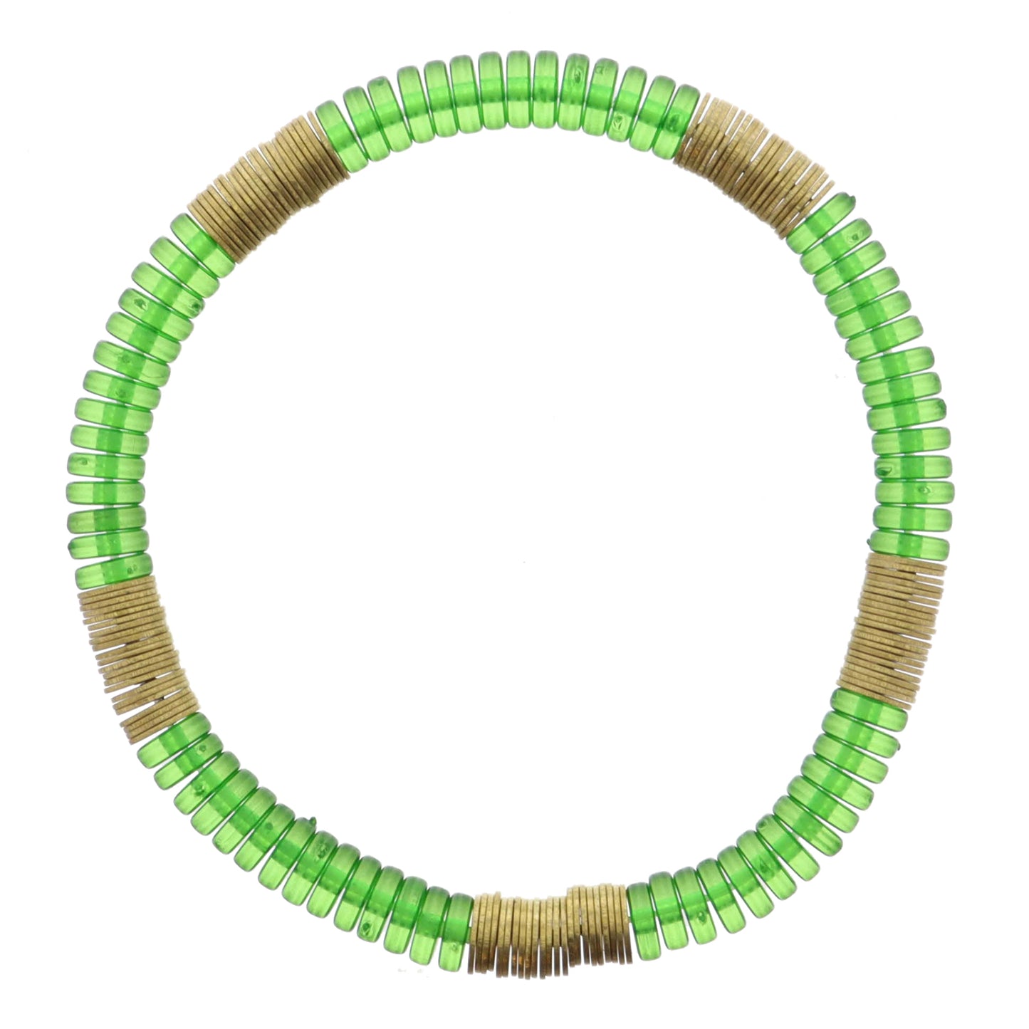 Green Cylinder Beads with Gold Sequin Accents Bracelet